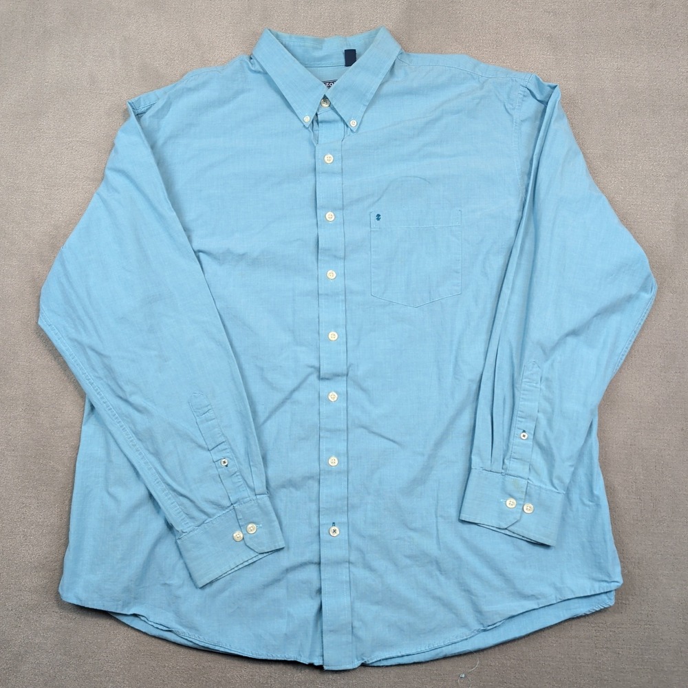 IZOD Vintage Aesthetic Button Down Shirt 3XLT Blue Cotton Tall Business Casual — photo 2